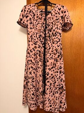 Unique vintage animal print pink belted dress